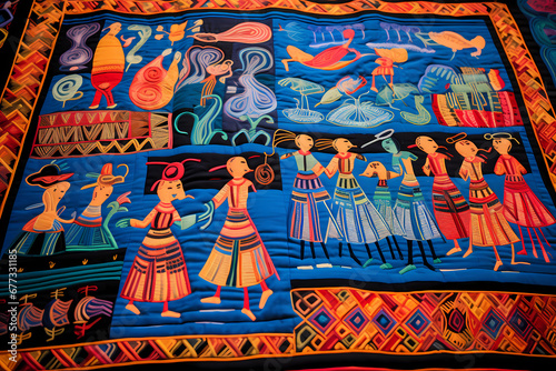 Laotian Hmong Story Cloth - Laos - Hand-embroidered blankets telling intricate stories through colorful threads, often made by Hmong artisans