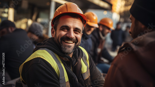 Team of construction workers are happy working at the construction site,