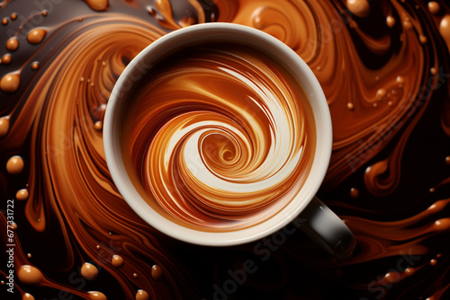 Coffee cup swirl on dark abstract background - AI Generated