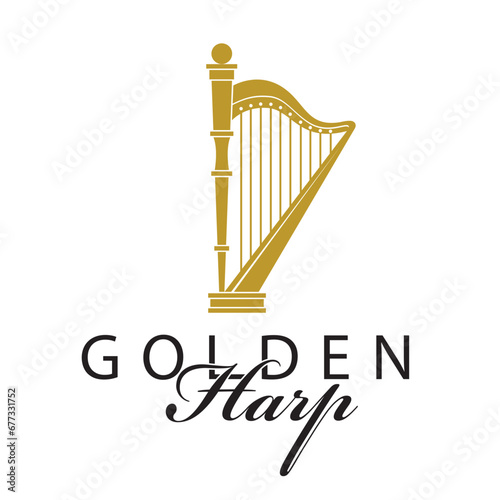 golden harp icon isolated on white background