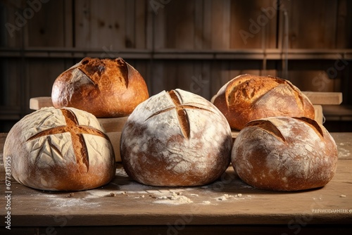 Artisanal sourdough loaves on wooden backdrop