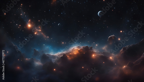 Night sky with stars and nebula. 3d render illustration.