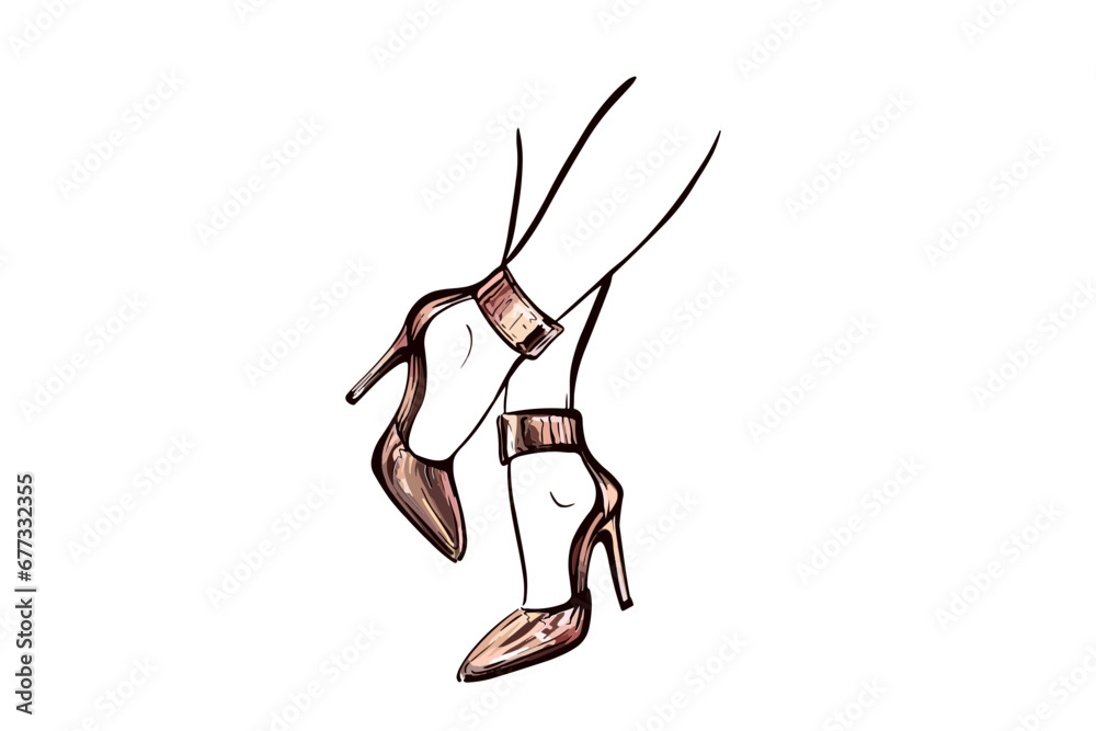 Slim female legs in high-heeled shoes