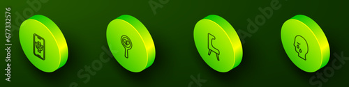 Set Isometric line Psychologist online, Broken heart or divorce, Armchair and Man graves funeral sorrow icon. Vector