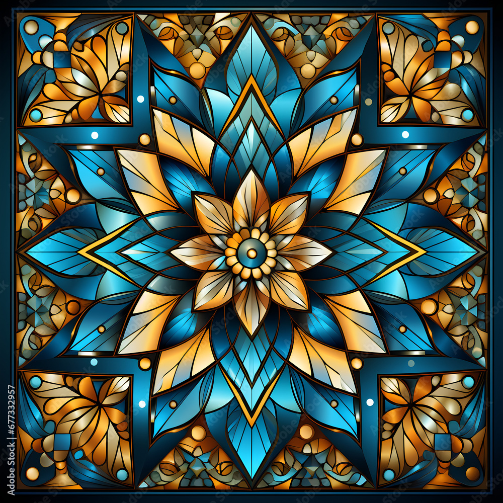 blue glass mosaic in flower, seamless pattern blue glass mosaic in flower, seamless pattern