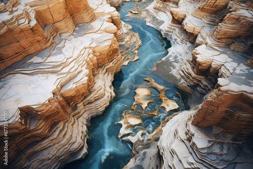 Aerial view of a canyon, highlighting the deep lines and patterns from water erosion