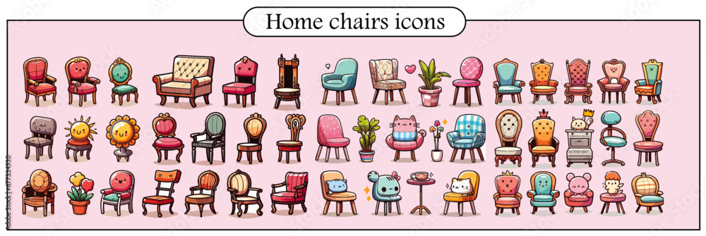 Home chairs design cartoon icons