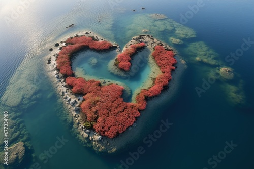 Aerial view of a heart-shaped coral reef