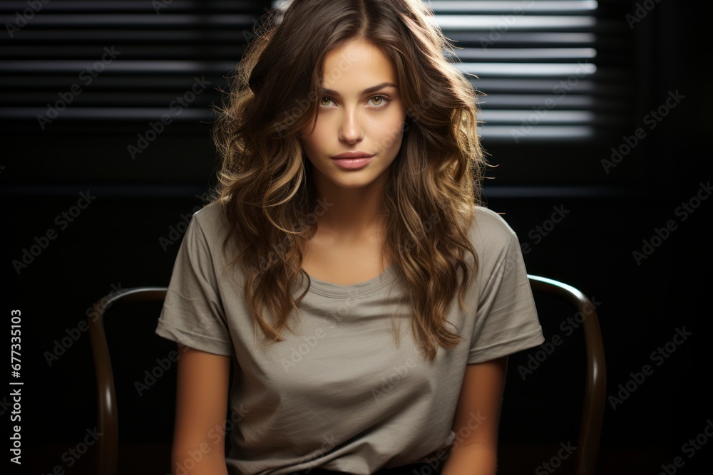 Photo of a young woman with luxurious long hair, dressed in a white t-shirt. Photo of a young woman with luxurious long hair, dressed in a white t-shirt.