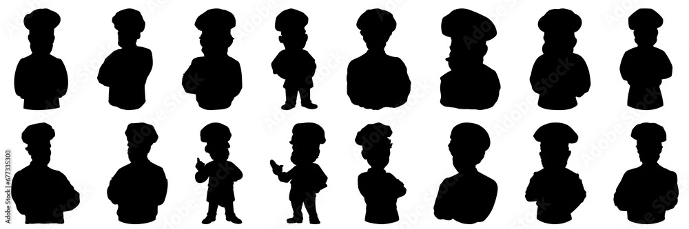 Chef silhouettes set, large pack of vector silhouette design, isolated white background