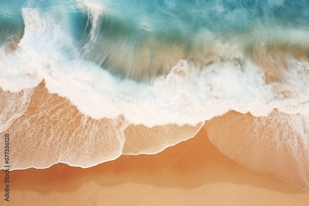 Aerial view of pristine beach waves creating rhythmic patterns on the sand Aerial view of pristine beach waves creating rhythmic patterns on the sand