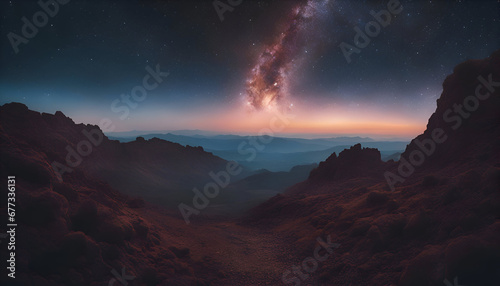 Fantasy alien planet. Mountain and sky. 3D illustration. © Muhammad