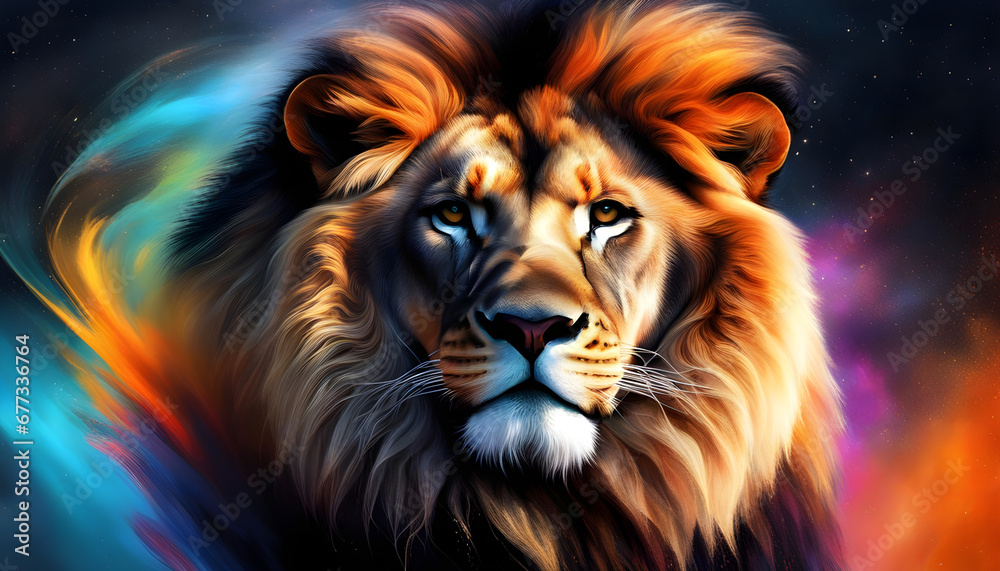 An african lion in a cinematic colorful background