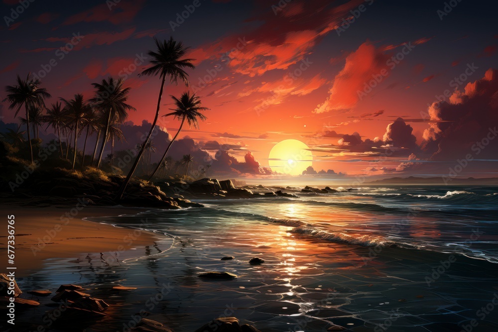 Image of Spectacular sunset on a quiet beach.