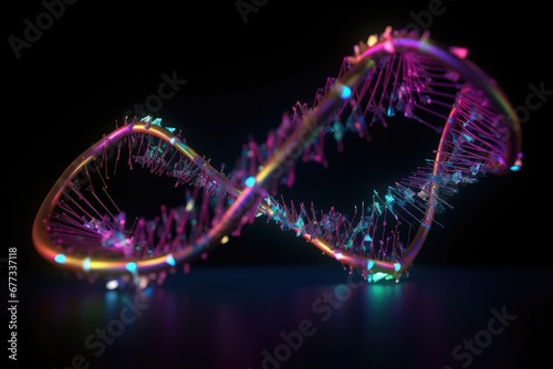 DNA Genetic motley neon Code, cloning and mutation of genetically bright chromosome, colorful biology modified, multicolored genetical genome, medical futuristic wallpaper 3d biological illustration  © Leo