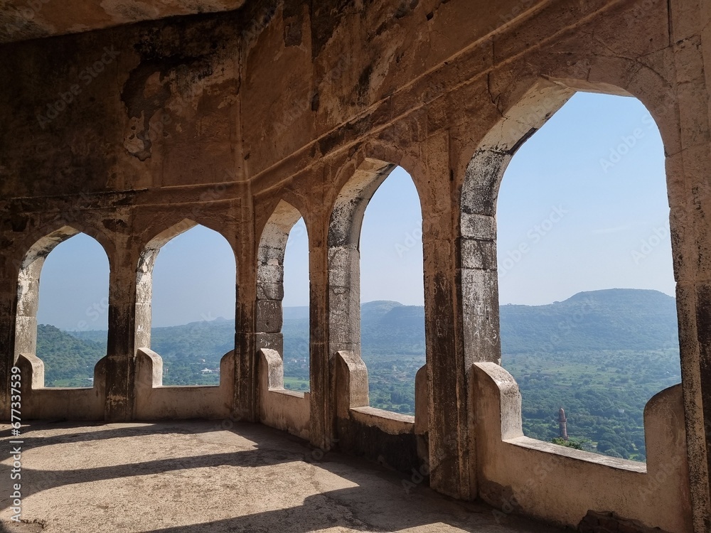 Windows of Daulatabad Fort, also known as Devagiri Fort, is a historic fortress located about 16 kilometers northwest of Aurangabad in the state of Maharashtra, India.