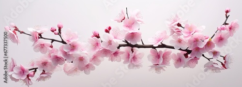 Blooming Cherry Blossoms on White Background