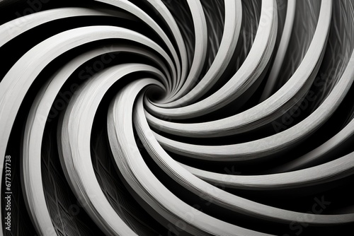 Black and white, close-up of intertwining spirals on a smooth surface