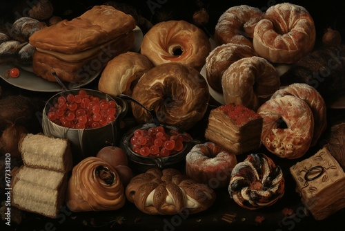 a variety of pastries and desserts on a table
