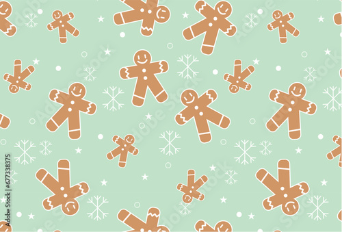 Gingerbread Man Pattern For Winter Holiday, Christmas, Background, Seamless Pattern, Wallpaper