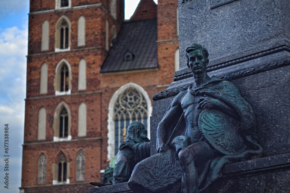 statue on the main market in cracow