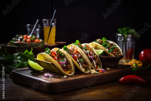 Wallpaper Mural multiple mexican tacos sitting on a wooden board Torontodigital.ca