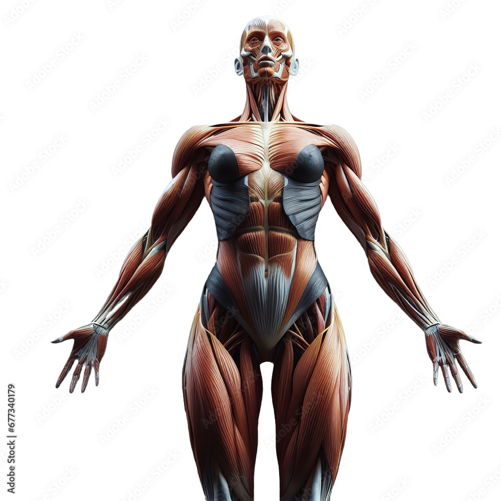 Front view of the human muscular system - obrazy, fototapety, plakaty 