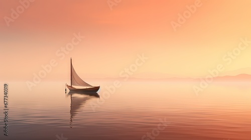  a sailboat in the middle of a body of water with a sunset in the background and mountains in the distance.
