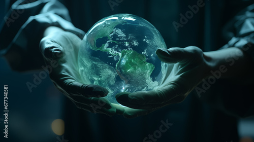 Grüner globus in Händen mit Handschuhen © Philippe Ramakers