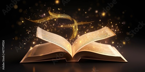 Open book with magic sparkles