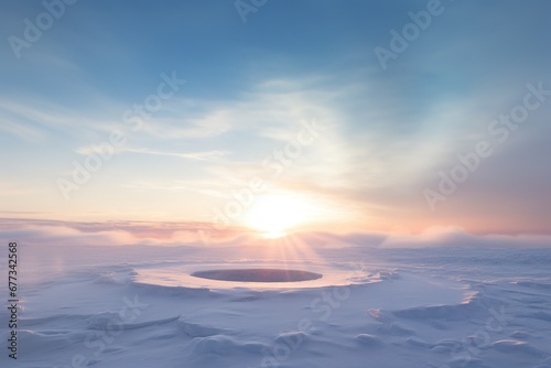 Brilliant sun halo above a desolate icy wasteland