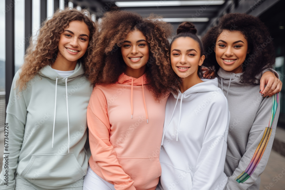 Obraz premium Multiple women in sportswear. Multicultural fitness group. 