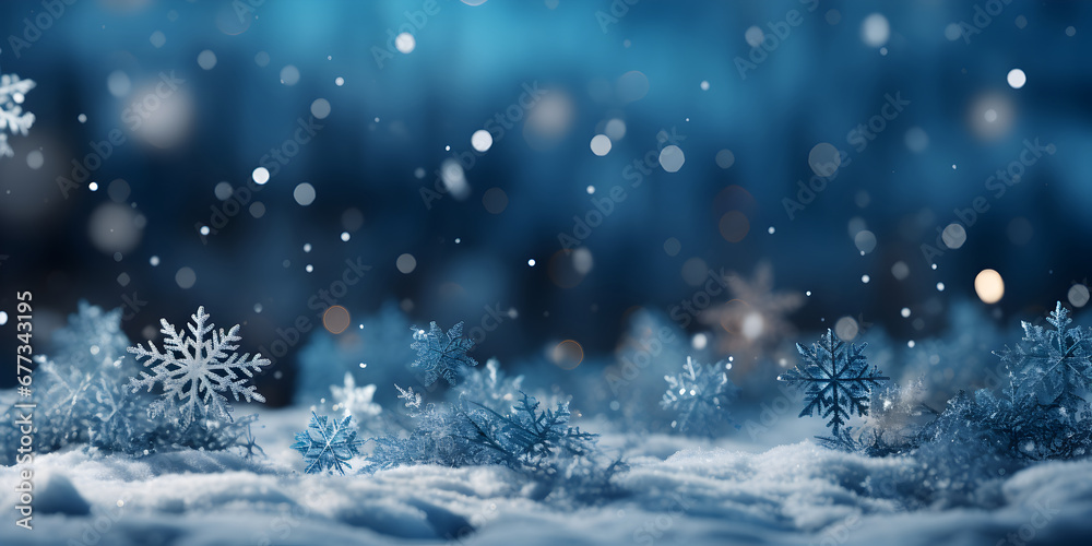 Winter dark banner with snow, snowflakes, beautiful macro shot on the navy blue background with copy space. Winter dark banner with snow, snowflakes, beautiful macro shot on the navy blue background with copy space.