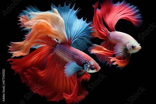 Betta splendens in a duel of vibrant tail flares