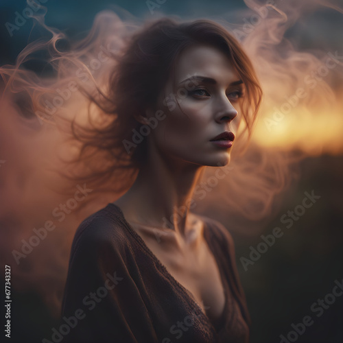 Gorgeous woman being created out of smoke 