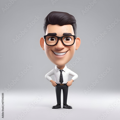 3D Illustration of a young businessman with glasses and a tie