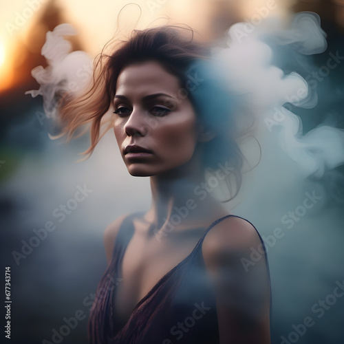 Gorgeous woman being created out of smoke 