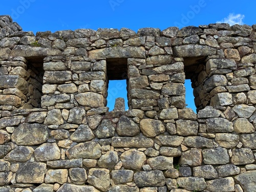Machu Picchu  Peru  ruin wall with windows