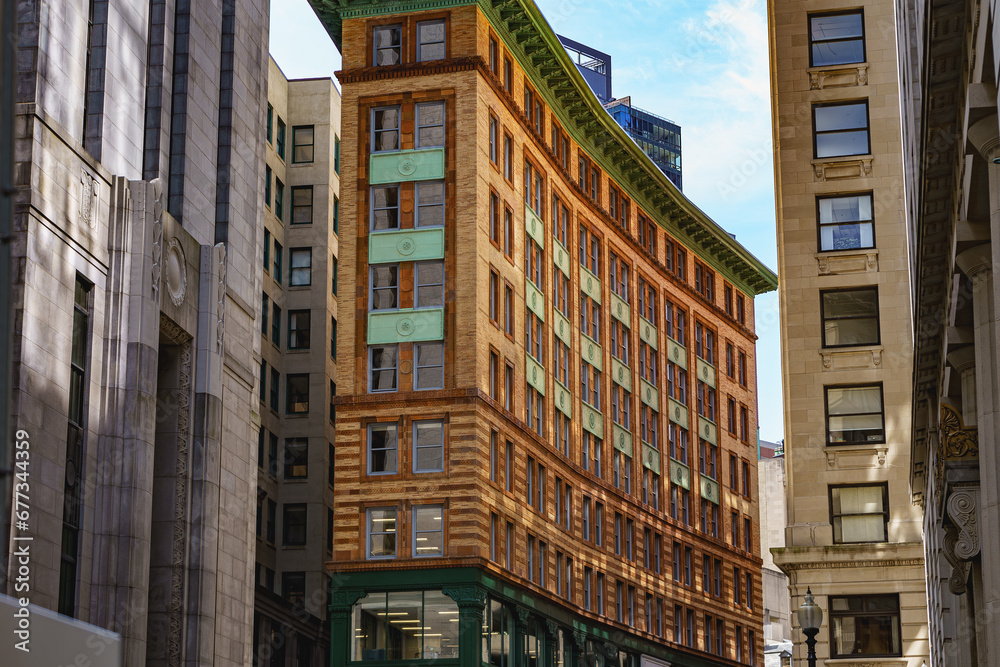 Fototapeta premium Orange and green building Boston MA.