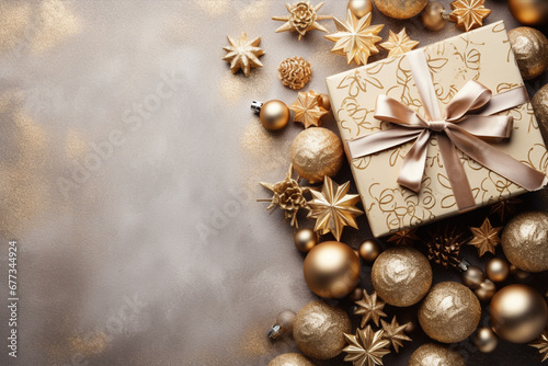 Christmas background with gift box and christmas tree, new year banner background