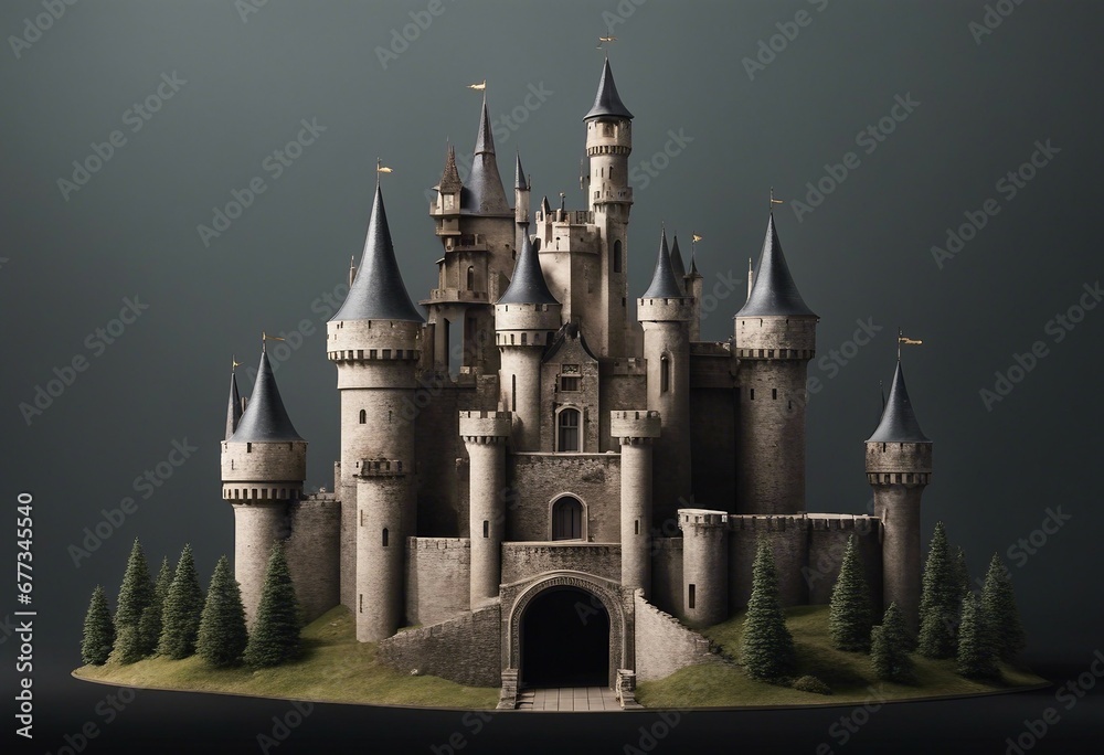 Old fairytale castle medieval castle isolated on dark background