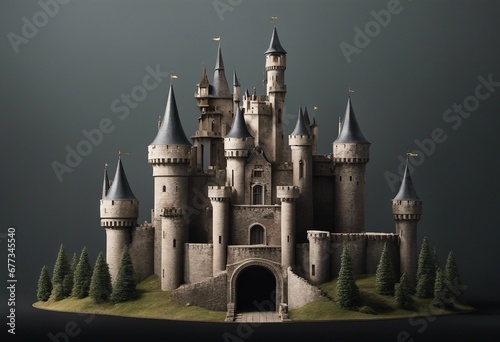Old fairytale castle medieval castle isolated on dark background
