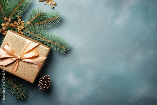 Christmas background with gift box and christmas tree  new year banner background
