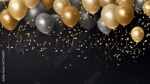 New year celebration golden balloons, confetti template photo