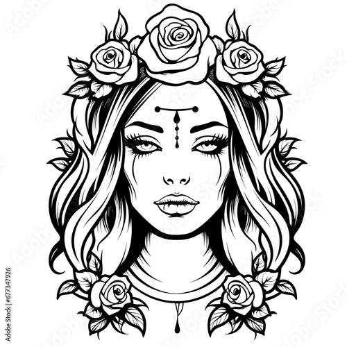 girl tatoo design with with a flower