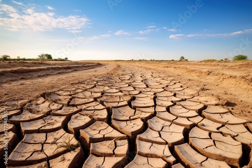 Cracked mud in a dried-up riverbed, emphasizing the drought effect