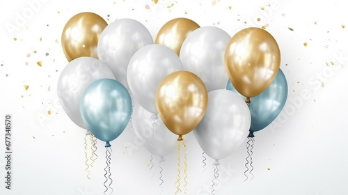 New year 2024 celebration golden balloons, confetti template