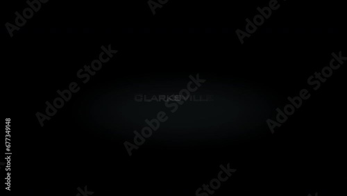 Clarksville 3D title word made with metal animation text on transparent black photo