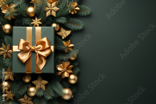 Christmas background with gift box and christmas tree, new year banner background © elchinarts