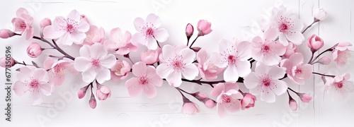 Pink Blossoms on Branch Against White Background